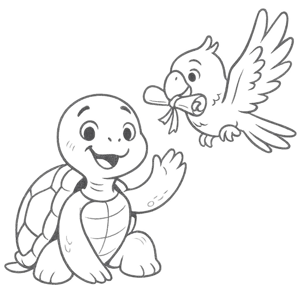 Coco the Turtle and Echo the Parrot cartoon image