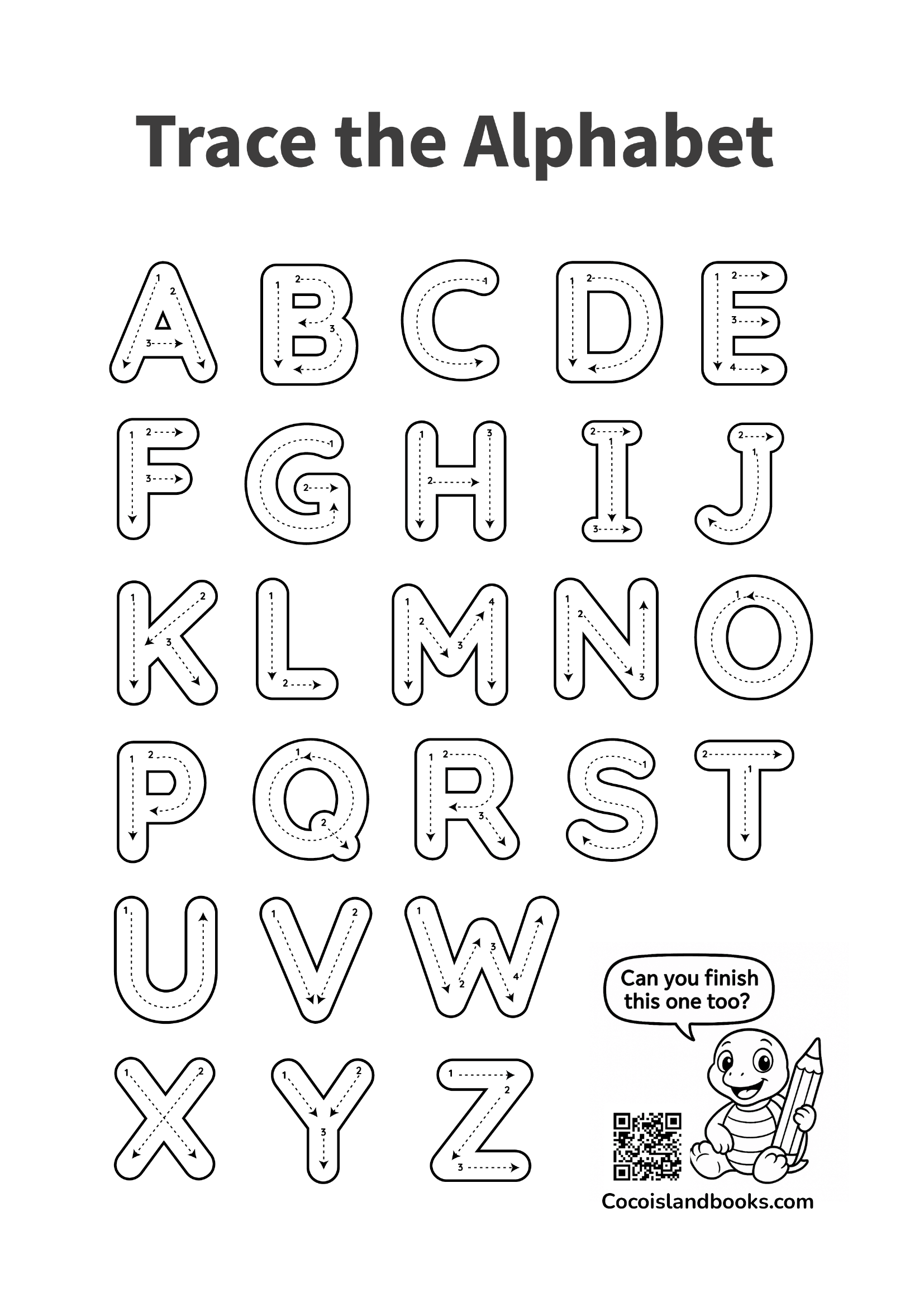 Free Uppercase Alphabet Tracing Worksheet – A to Z Free uppercase alphabet tracing worksheet for kids – letters A to Z in bold dotted font